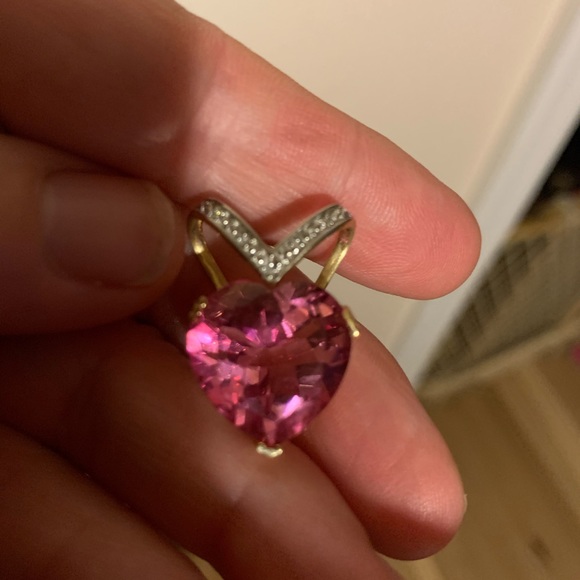 Estate 14k Pink Topaz Pendant and stud earring set VINTAGE,JUST Shy of 11grams! - Picture 5 of 8